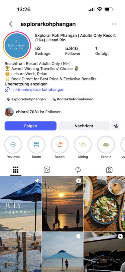 Instagram-Profil Explorar Koh Phangan
