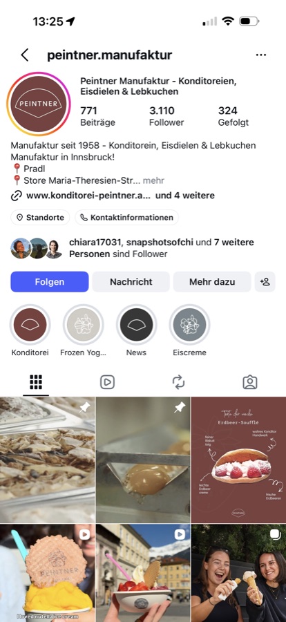 Instagram-Profil Peintner Manufaktur
